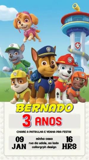Invito di compleanno Paw Patrol – Statico – Convites Digitais Exclusivos