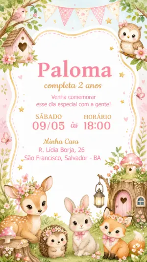 Convite Aniversário Bosque Encantado Aquarela para Editar