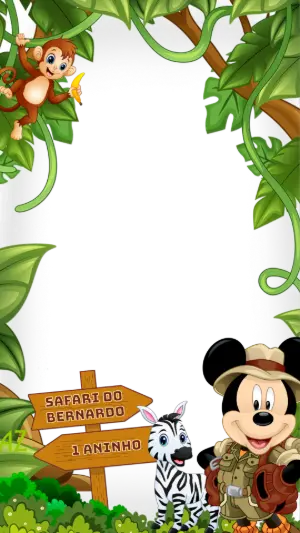 Moldura de Aniversário Safari do Mickey para Editar Online
