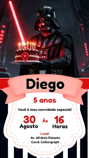 Convite de Aniversário Darth Vader Star Wars para Editar