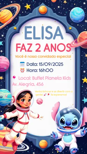 Invitación de cumpleaños Stitch – Estático – Convites Digitais Exclusivos