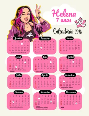 Calendário 2026 Personalizado Dos Rosa para Editar Online