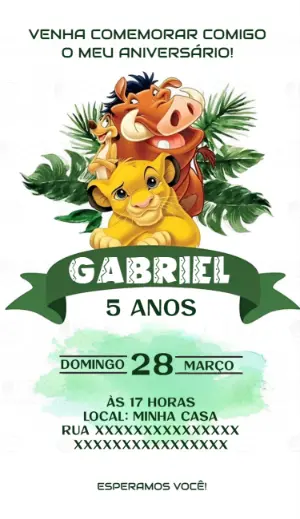 Convite de Aniversário O Rei Leão com Personagens para Editar