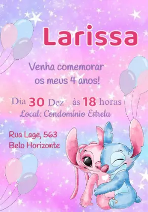 Convite de Aniversário Stitch e Angel Galáxia para Editar