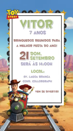 Convite de Aniversário Toy Story com Woody e Jessie para Editar