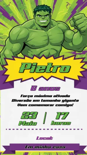 Convite de Aniversário Hulk Super-Herói para Editar Online