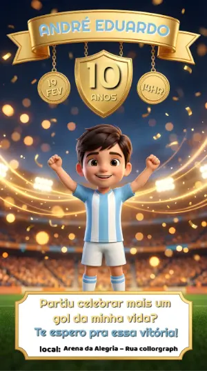 Convite de Aniversário Futebol Argentina 3D Modelo Editável