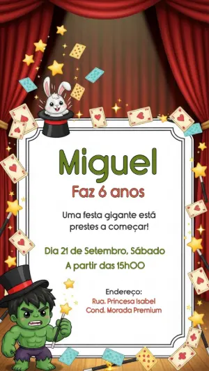 Convite Aniversário Incrível Hulk Mágico para Editar Online