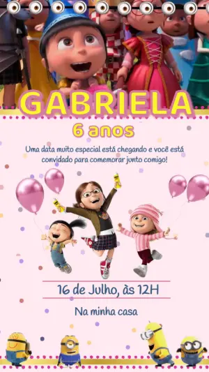 Convite Animado Aniversário Minions para Editar Online