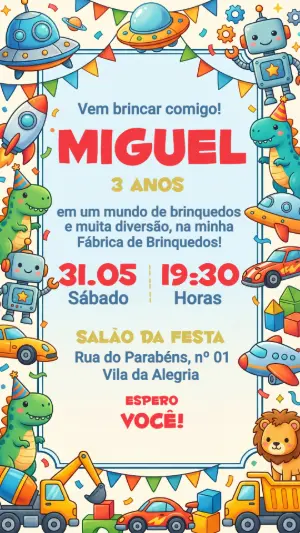 Convite Digital Fábrica de Brinquedos para Editar