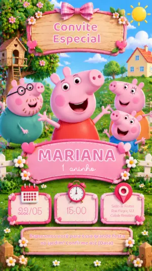 Convite Digital Aniversário Peppa Pig para Editar Online