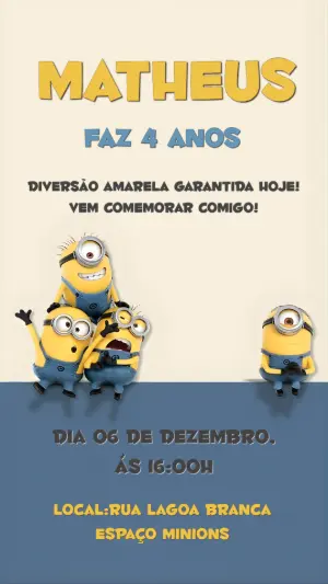 Convite de Aniversário Minions Amarelo e Azul para Editar