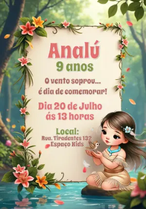 Convite Aniversário Princesa Indígena para Editar Online