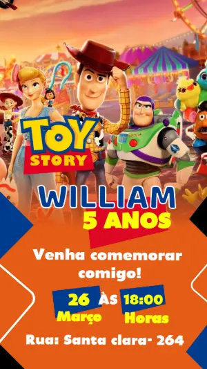 Convite de Aniversário Toy Story Colorido para Editar
