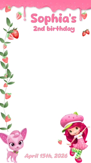 Editable Strawberry Birthday Photo Frame Template
