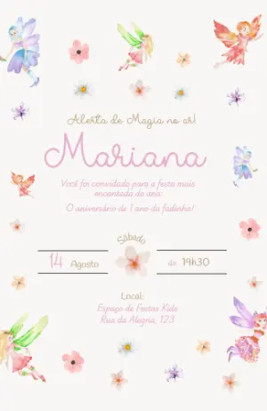 Convite de Aniversário Fadas em Aquarela Editável