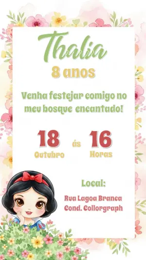 Convite Editável Aniversário Branca de Neve Bosque Encantado