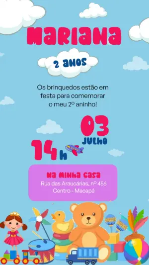 Convite Animado Aniversário de Brinquedos para Editar Online