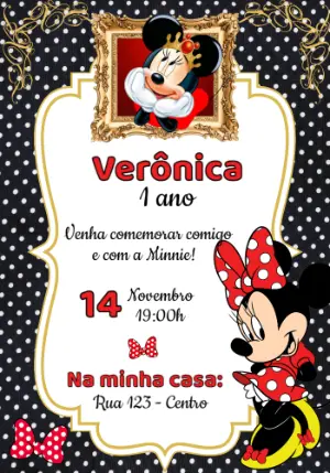 Convite Aniversário Minnie Vermelha para Editar Online