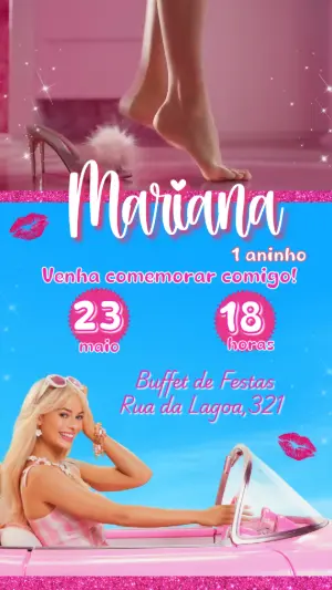 Convite Animado de Aniversário Barbie para Editar Online