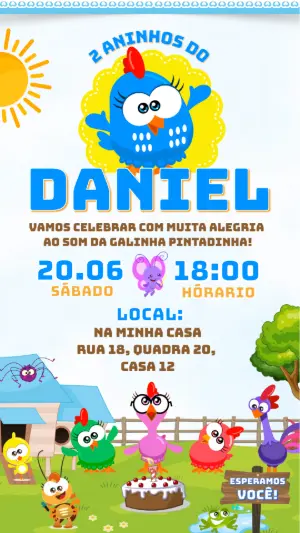 Convite de Aniversário Galinha Pintadinha Colorido para Editar