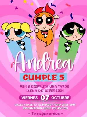 Invitación de Cumpleaños Chicas Superpoderosas para Editar
