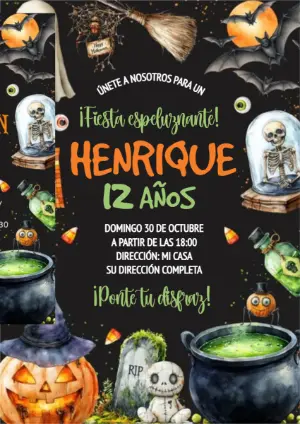 Invitación de Cumpleaños Halloween Espeluznante para Editar