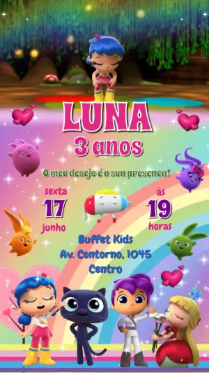 Convite Animado Aniversário Vera e o Reino do Arco Íris para Editar