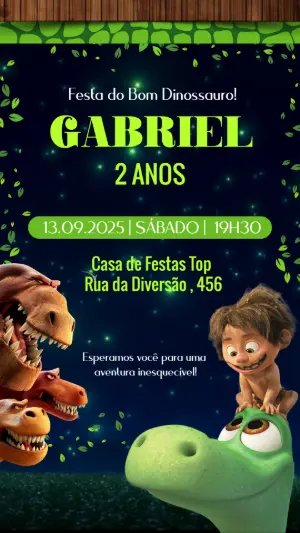 Convite de Aniversário O Bom Dinossauro para Editar Online
