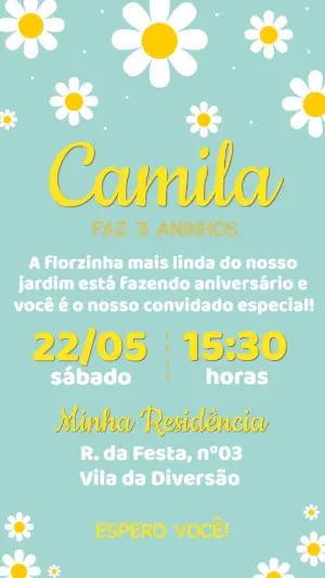 Convite de Aniversário Margaridas Delicado para Editar