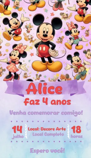 Convite de Aniversário Mickey Mouse para Editar Online