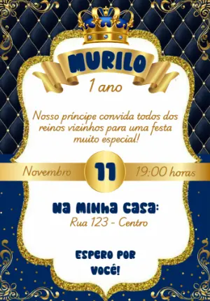 Convite Aniversário Realeza Menino para Editar Online