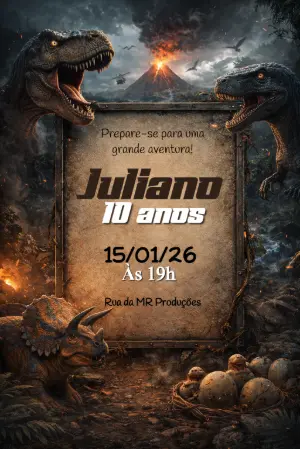 Convite de Aniversário Dinossauro Aventura Jurássica Editável