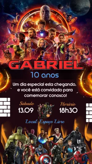 Convite de Aniversário Os Vingadores para Editar Online