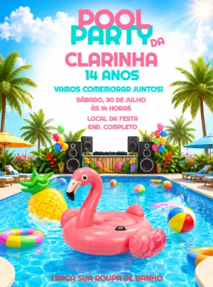 Convite de Aniversário Pool Party Verão Vibrante para Editar