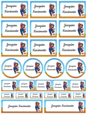 Kit de Etiquetas Escolares Super Mario Editável para Imprimir
