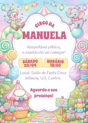 Convite de Aniversário Circo Candy Color Editável