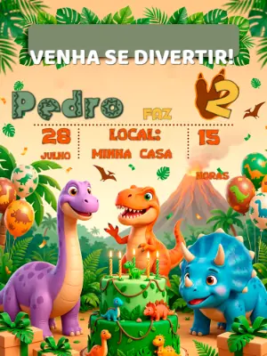Invitación de cumpleaños Dinosaurio – Estático – Alegria no ar