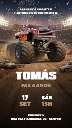 Convite Aniversário Caminhão Monstro para Editar Online