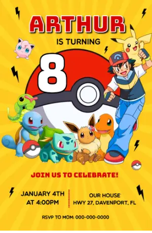 Colorful Pokémon Birthday Invitation | Digital Editable Template