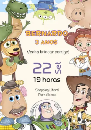 Convite de Aniversário Toy Story com Personagens para Editar