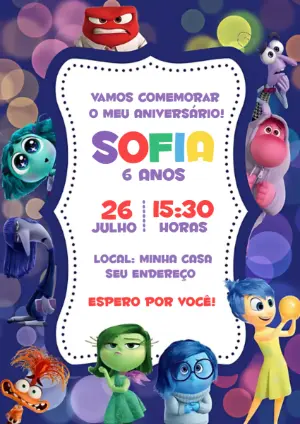 Convite de Aniversário Divertida Mente 2 para Editar Online