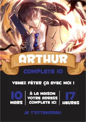 Invitation d'anniversaire style anime avec personnage à modifier