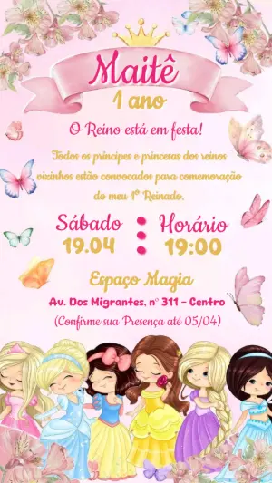 Convite de Aniversário Princesas Disney Realeza para Editar