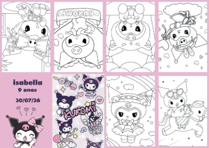 Livrinho de Colorir Kuromi Editável para Aniversário Infantil
