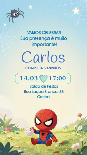 Convite Infantil Homem-Aranha Fofo Modelo Editável