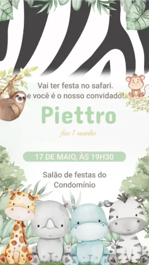 Convite Animado Aniversário Safari Baby para Editar