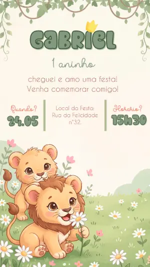 Convite de Aniversário Leãozinho Fofo para Editar