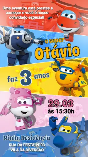 Convite de Aniversário Super Wings para Editar Online