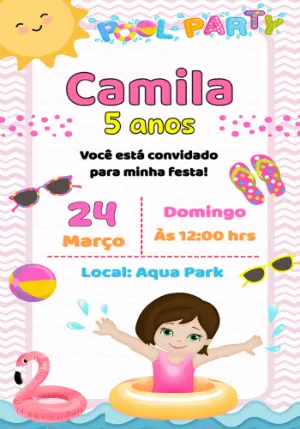 Convite Aniversário Pool Party Menina para Editar Online